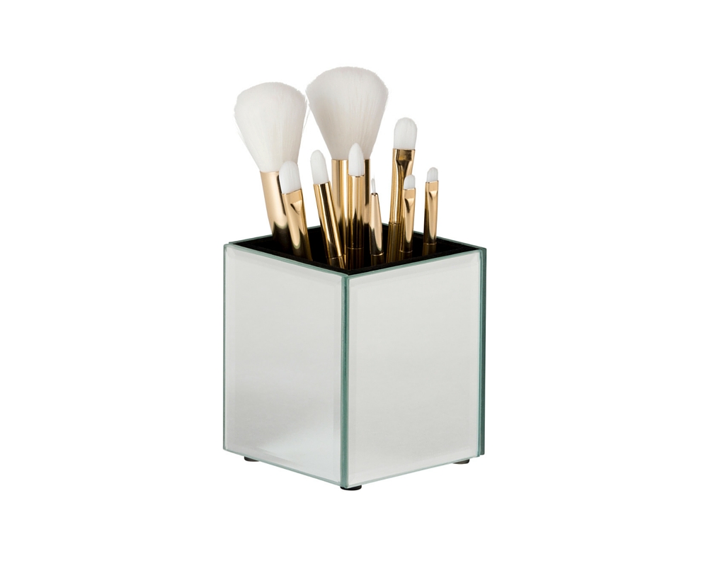 Mirrored Brush Holder The Makeup Box, Silver Mirrored Makeup Brush Holder